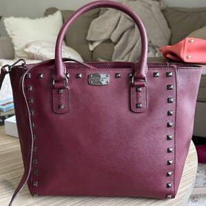 Michael Kors Studded Burgundy Handbag Satchel